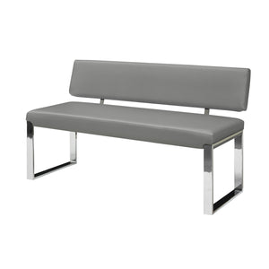 Homeroots 50" Gray And Silver Upholstered Faux Leather Bench Grey Metal 490920