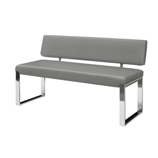 Homeroots 50" Gray And Silver Upholstered Faux Leather Bench Grey Metal 490920