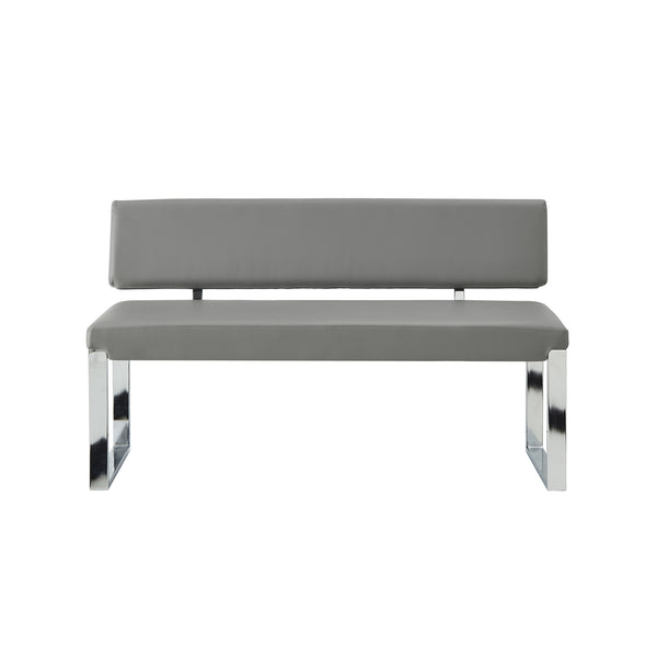 Homeroots 50" Gray And Silver Upholstered Faux Leather Bench Grey Metal 490920