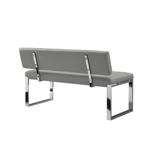 Homeroots 50" Gray And Silver Upholstered Faux Leather Bench Grey Metal 490920