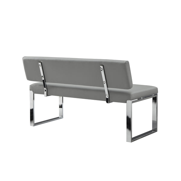 Homeroots 50" Gray And Silver Upholstered Faux Leather Bench Grey Metal 490920