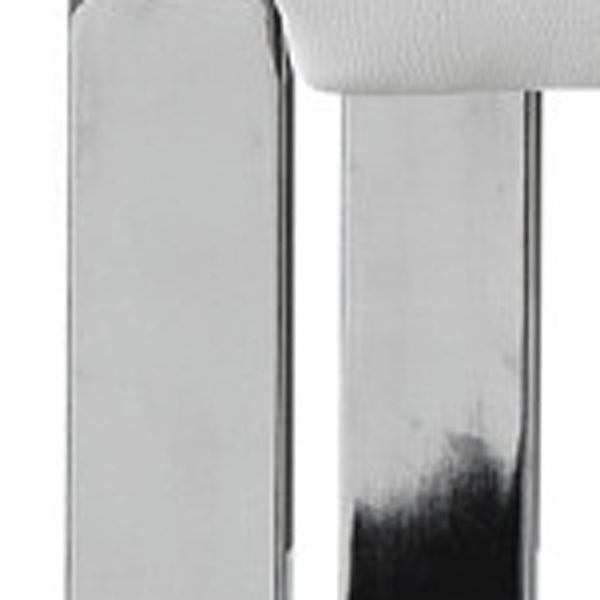 Homeroots 50" White And Silver Upholstered Faux Leather Bench White Metal 490921