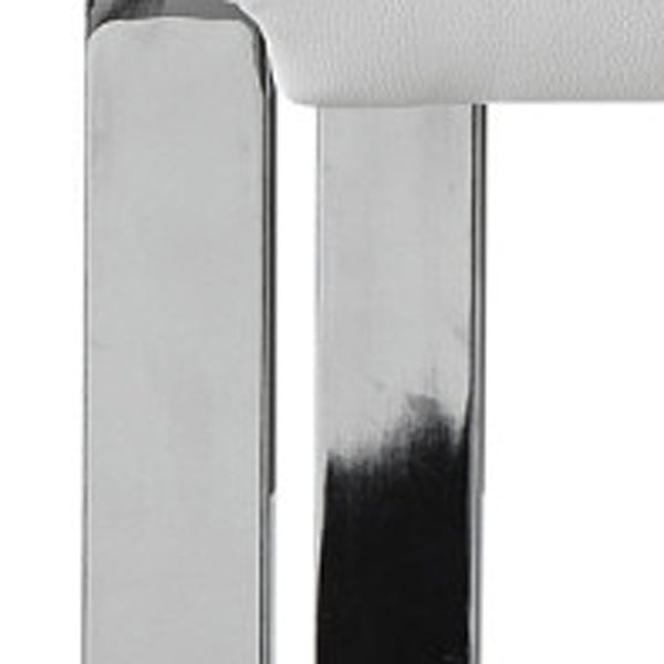 Homeroots 50" White And Silver Upholstered Faux Leather Bench White Metal 490921