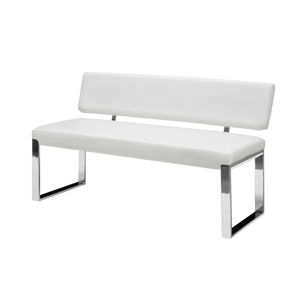 HomeRoots 50" Upholstered Faux Leather Bench with Silver Base - Stylish, Durable Seating for Any Space White 490921