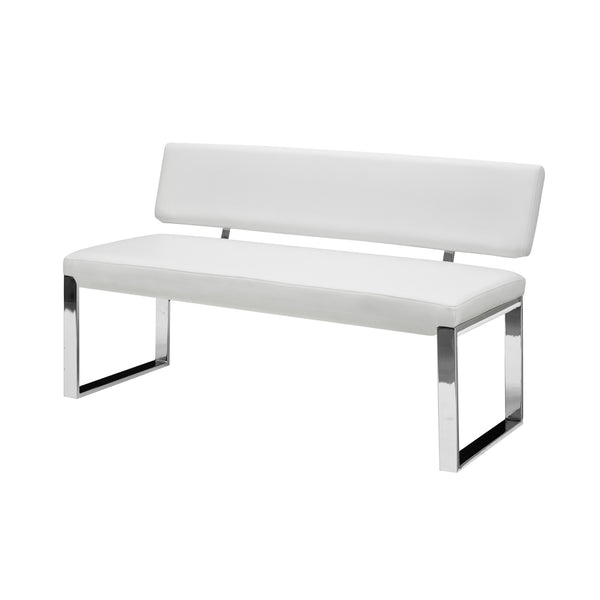 Homeroots 50" White And Silver Upholstered Faux Leather Bench White Metal 490921