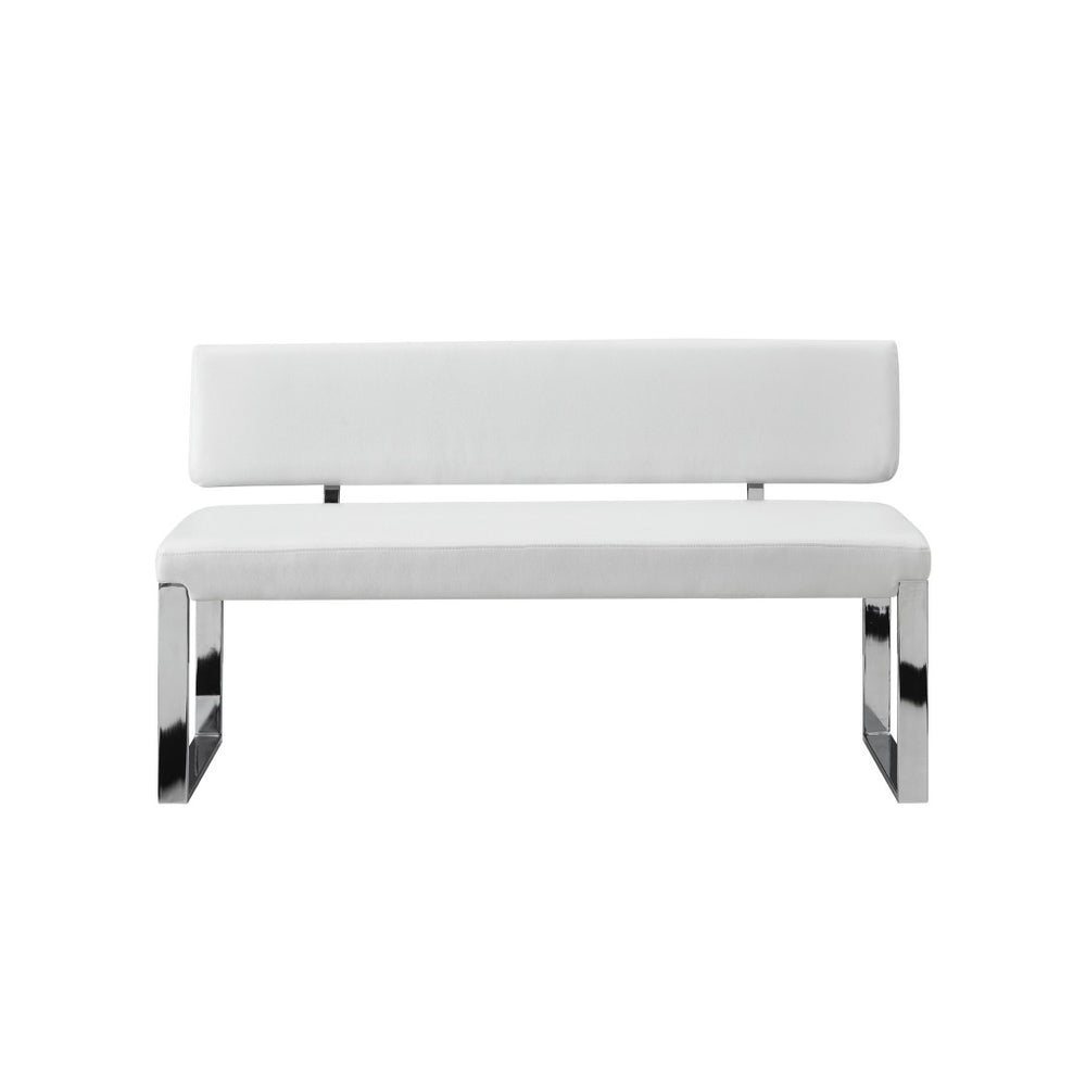 HomeRoots 50" Upholstered Faux Leather Bench with Silver Base - Stylish, Durable Seating for Any Space White 490921