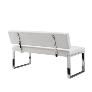 Homeroots 50" White And Silver Upholstered Faux Leather Bench White Metal 490921