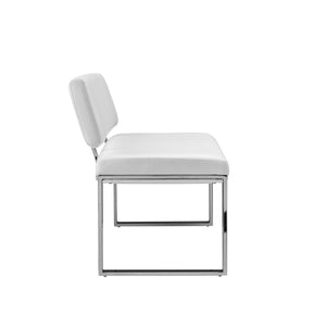 Homeroots 50" White And Silver Upholstered Faux Leather Bench White Metal 490921