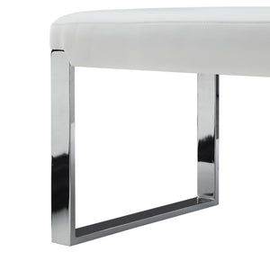 Homeroots 50" White And Silver Upholstered Faux Leather Bench White Metal 490921