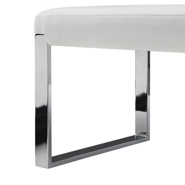 Homeroots 50" White And Silver Upholstered Faux Leather Bench White Metal 490921