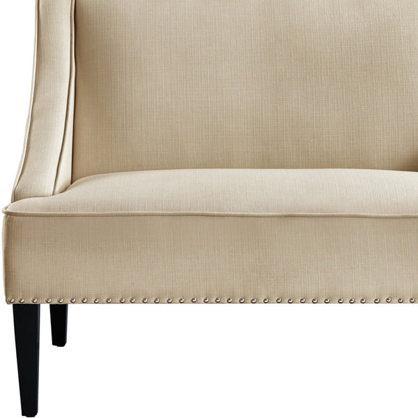 Homeroots 45" Beige And Black Upholstered Linen Bench Beige,Linen Manufactured Wood 490922