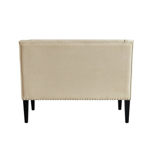 Homeroots 45" Beige And Black Upholstered Linen Bench Beige,Linen Manufactured Wood 490922