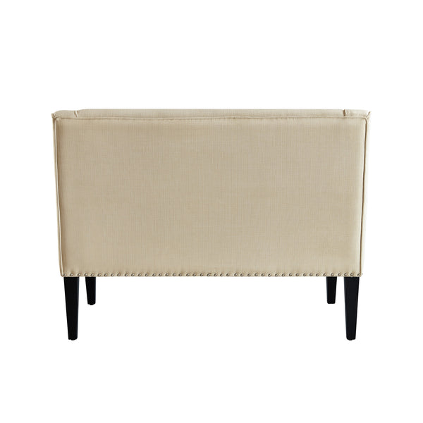 Homeroots 45" Beige And Black Upholstered Linen Bench Beige,Linen Manufactured Wood 490922