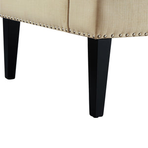 Homeroots 45" Beige And Black Upholstered Linen Bench Beige,Linen Manufactured Wood 490922