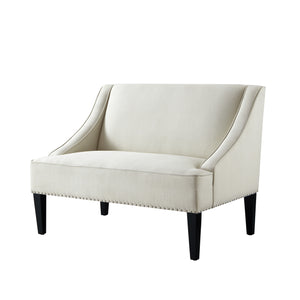 Homeroots 45" Cream And Black Upholstered Linen Bench Cream White,Linen Manufactured Wood 490923