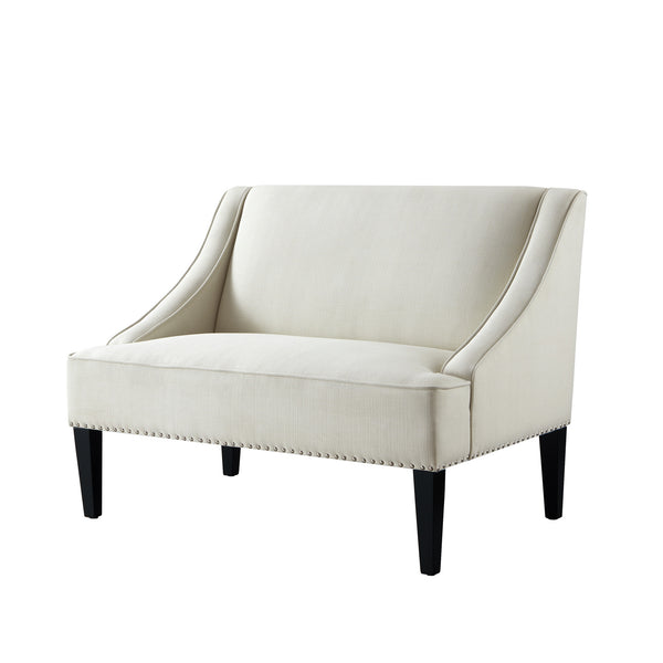 Homeroots 45" Cream And Black Upholstered Linen Bench Cream White,Linen Manufactured Wood 490923