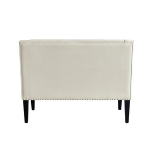 Homeroots 45" Cream And Black Upholstered Linen Bench Cream White,Linen Manufactured Wood 490923