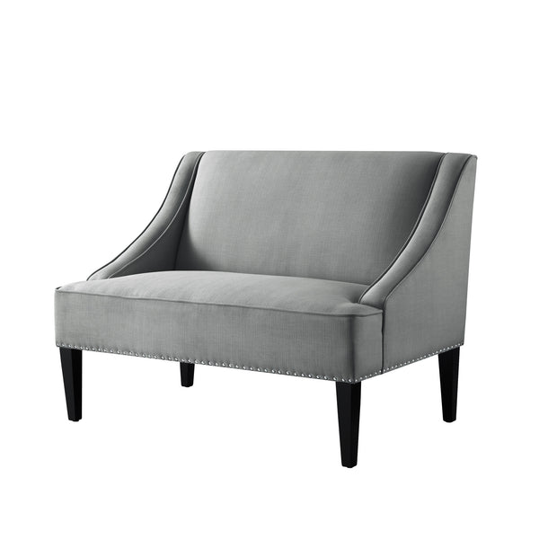 Homeroots 45" Light Gray And Black Upholstered Linen Bench Light Grey,Linen Manufactured Wood 490924