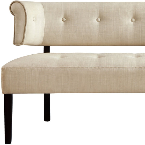 Homeroots 48" Beige And Dark Brown Upholstered Linen Bench Beige,Linen Manufactured Wood 490925