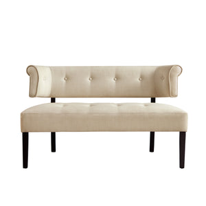 Homeroots 48" Beige And Dark Brown Upholstered Linen Bench Beige,Linen Manufactured Wood 490925