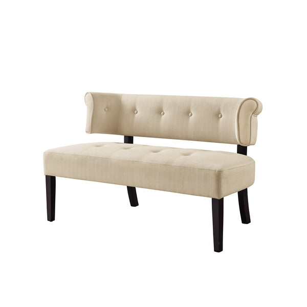 Homeroots 48" Beige And Dark Brown Upholstered Linen Bench Beige,Linen Manufactured Wood 490925