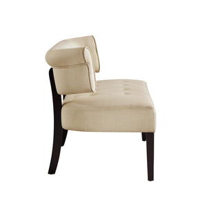 Homeroots 48" Beige And Dark Brown Upholstered Linen Bench Beige,Linen Manufactured Wood 490925