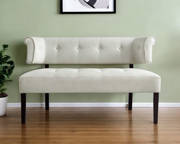 Homeroots 48" Cream And Brown Upholstered Linen Bench Cream White,Linen Manufactured Wood 490926