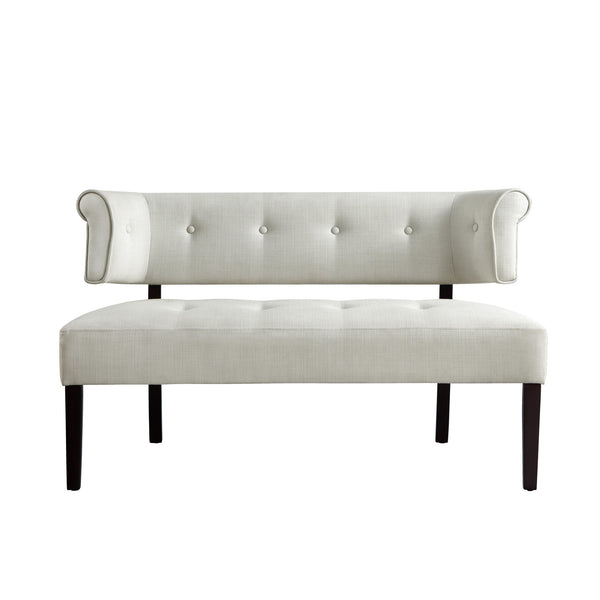 Homeroots 48" Cream And Brown Upholstered Linen Bench Cream White,Linen Manufactured Wood 490926