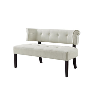 Homeroots 48" Cream And Brown Upholstered Linen Bench Cream White,Linen Manufactured Wood 490926