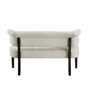 Homeroots 48" Cream And Brown Upholstered Linen Bench Cream White,Linen Manufactured Wood 490926