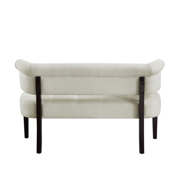 Homeroots 48" Cream And Brown Upholstered Linen Bench Cream White,Linen Manufactured Wood 490926