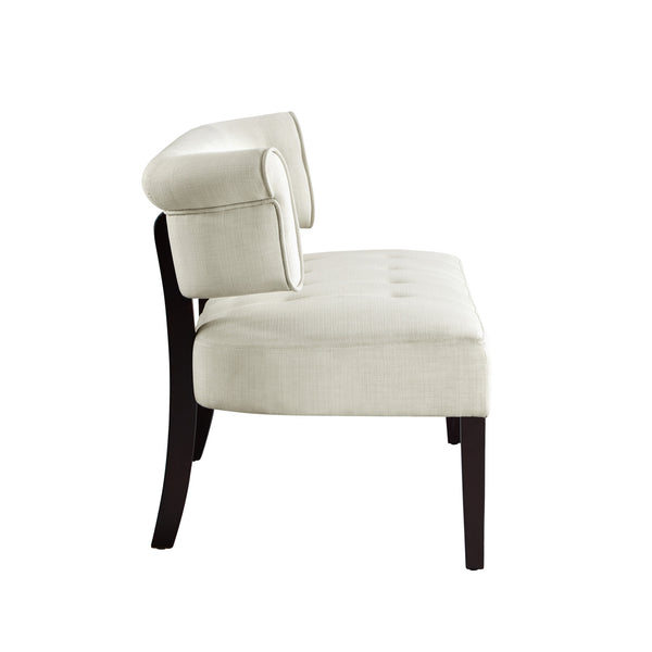 Homeroots 48" Cream And Brown Upholstered Linen Bench Cream White,Linen Manufactured Wood 490926