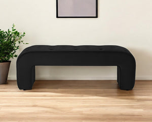 Homeroots 52" Black Upholstered Velvet Bench Black Manufactured Wood 490929