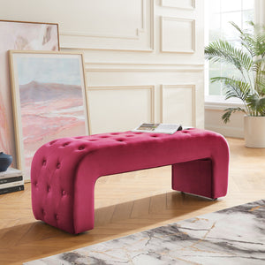 Homeroots 52" Fuchsia Upholstered Velvet Bench Fuchsia Manufactured Wood 490930