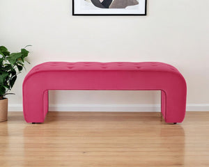 Homeroots 52" Fuchsia Upholstered Velvet Bench Fuchsia Manufactured Wood 490930