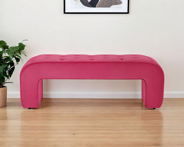 Homeroots 52" Fuchsia Upholstered Velvet Bench Fuchsia Manufactured Wood 490930