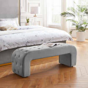 Homeroots 52" Gray Upholstered Velvet Bench Grey Manufactured Wood 490931