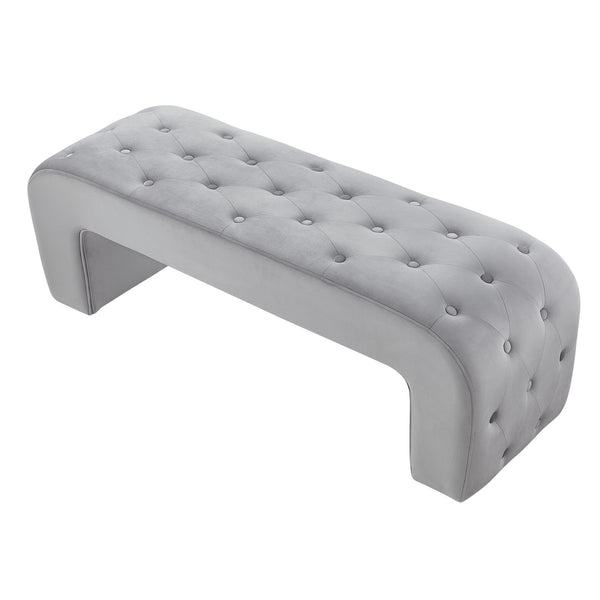 Homeroots 52" Gray Upholstered Velvet Bench Grey Manufactured Wood 490931