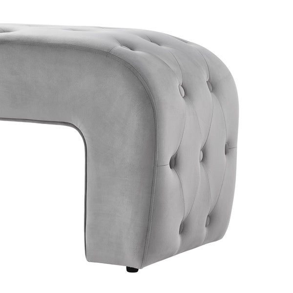 Homeroots 52" Gray Upholstered Velvet Bench Grey Manufactured Wood 490931
