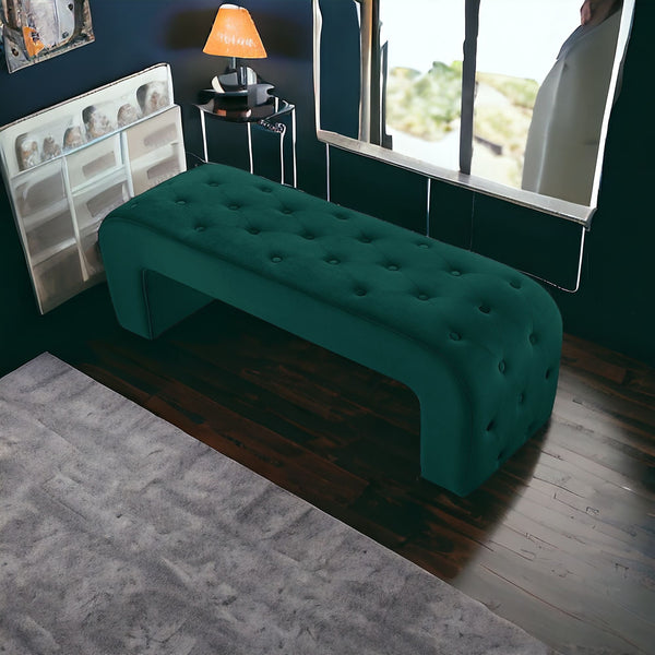 Homeroots 52" Hunter Green Upholstered Velvet Bench Hunter Green Manufactured Wood 490932