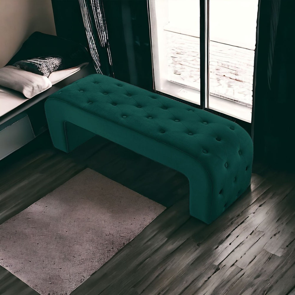 HomeRoots 52" Velvet Upholstered Bench - Modern Chic Seating Solution for Bedroom, Entryway, or Living Space Hunter Green 490932