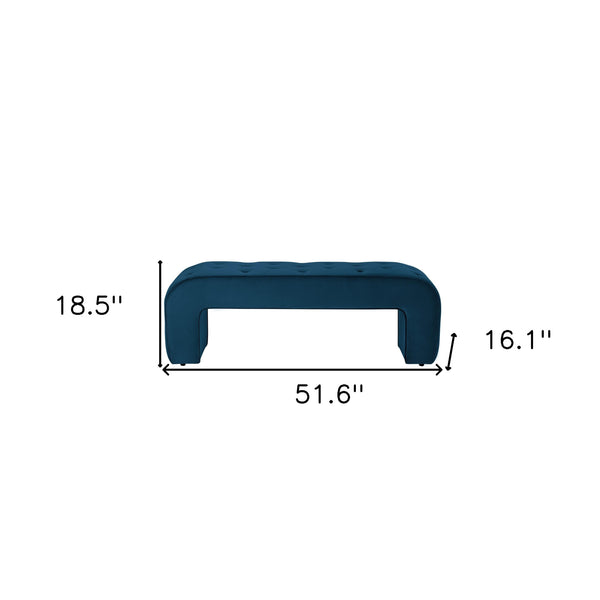 Homeroots 52" Navy Blue Upholstered Velvet Bench Navy Manufactured Wood 490933