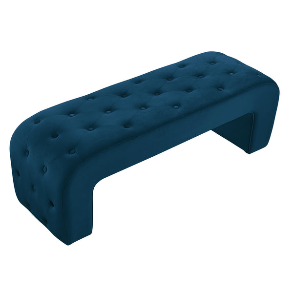 Homeroots 52" Navy Blue Upholstered Velvet Bench Navy Manufactured Wood 490933