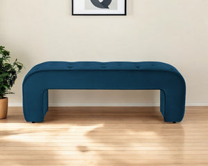 Homeroots 52" Navy Blue Upholstered Velvet Bench Navy Manufactured Wood 490933