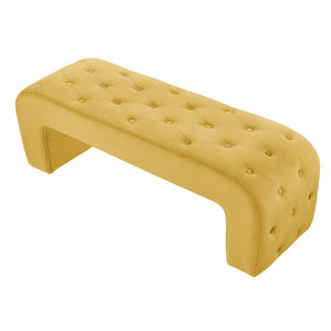 Homeroots 52" Yellow Upholstered Velvet Bench Yellow Manufactured Wood 490934