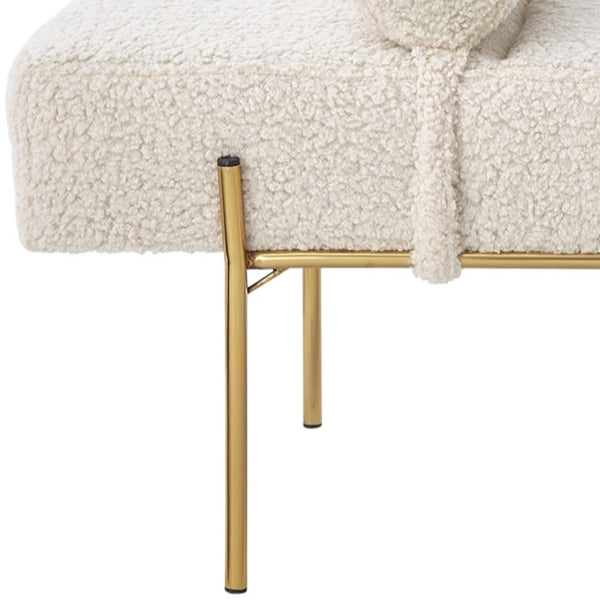 Homeroots 56" Beige And Gold Upholstered Sherpa Bench Beige Metal 490935