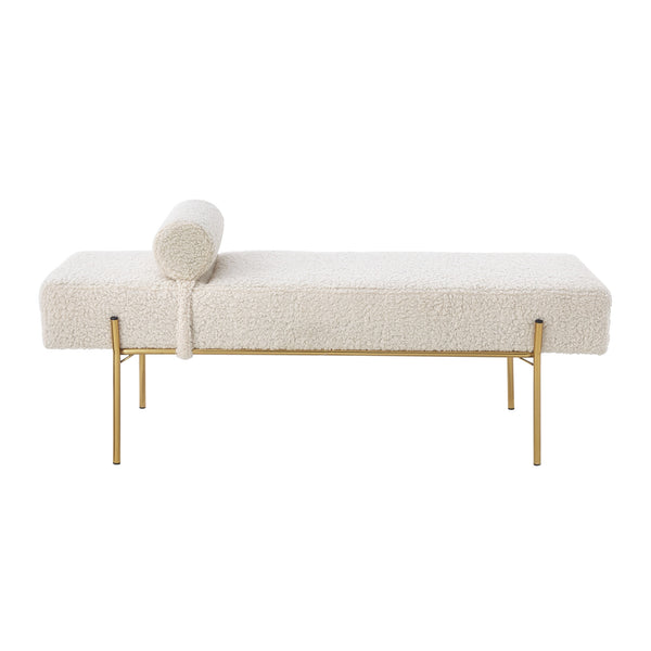 Homeroots 56" Beige And Gold Upholstered Sherpa Bench Beige Metal 490935