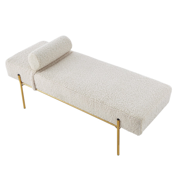 Homeroots 56" Beige And Gold Upholstered Sherpa Bench Beige Metal 490935