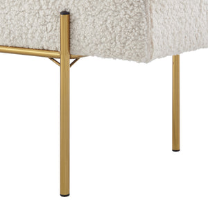 Homeroots 56" Beige And Gold Upholstered Sherpa Bench Beige Metal 490935