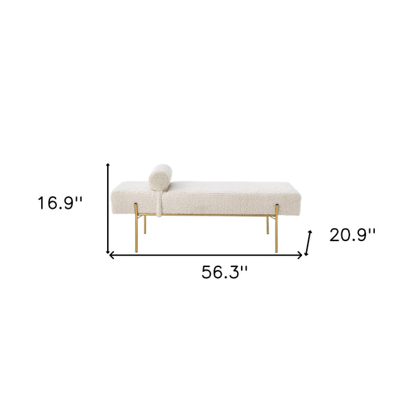 Homeroots 56" Beige And Gold Upholstered Sherpa Bench Beige Metal 490935
